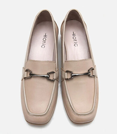 Kadın Deri Bej Tokalı Loafer