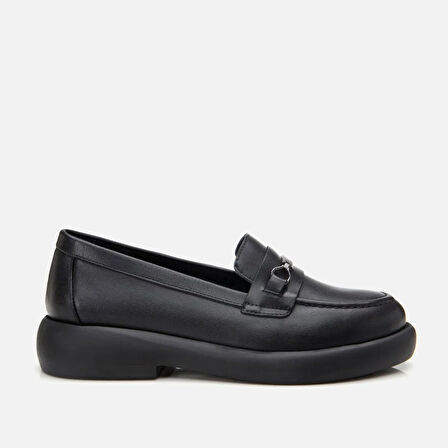 Hakiki Deri Siyah Kadın Tokalı Loafer