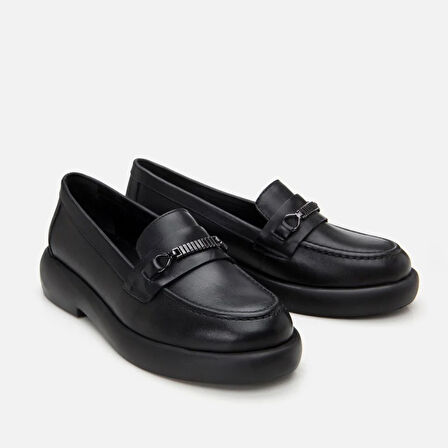 Hakiki Deri Siyah Kadın Tokalı Loafer