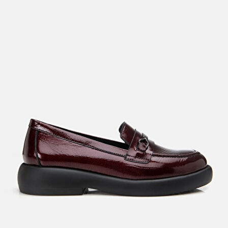 Hakiki Deri Bordo Kadın Tokalı Loafer