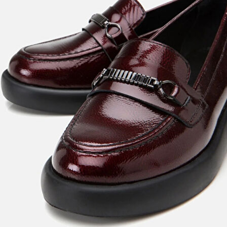 Hakiki Deri Bordo Kadın Tokalı Loafer