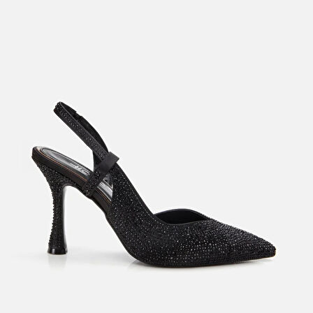 Siyah Kadın Taşlı Stiletto