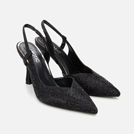 Siyah Kadın Taşlı Stiletto