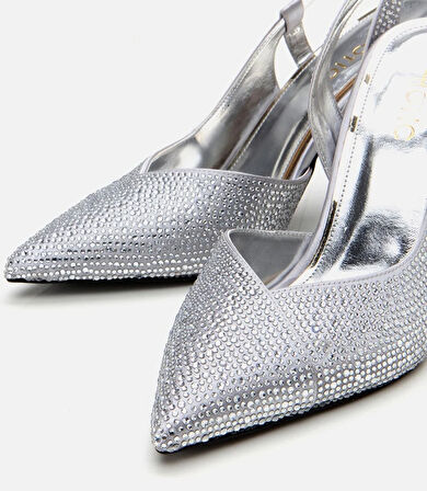 Kadın Lame Taşlı Arkası Açık Stiletto