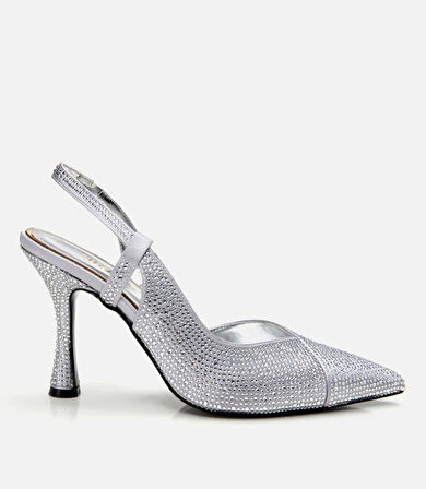 Kadın Lame Taşlı Arkası Açık Stiletto