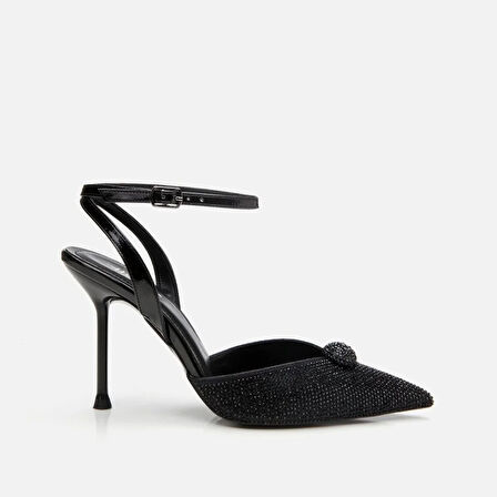 Siyah Kadın Taşlı Stiletto
