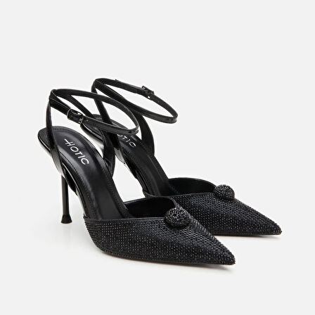 Siyah Kadın Taşlı Stiletto