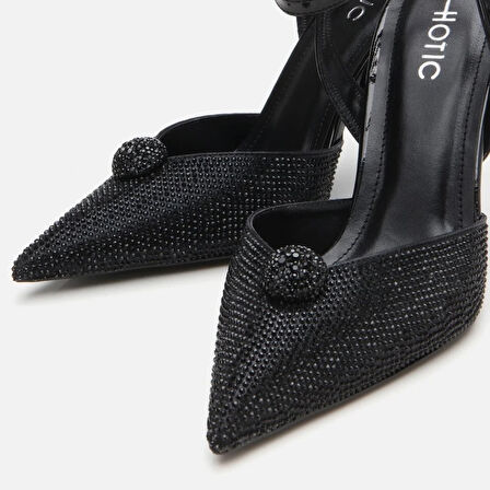 Siyah Kadın Taşlı Stiletto