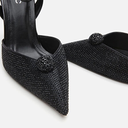 Siyah Kadın Taşlı Stiletto