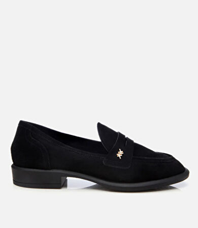 Kadın Süet Deri Siyah Esnek Tabanlı  Klasik Loafer
