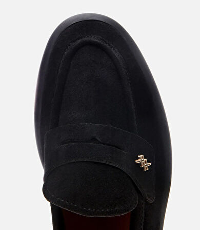 Kadın Süet Deri Siyah Esnek Tabanlı  Klasik Loafer