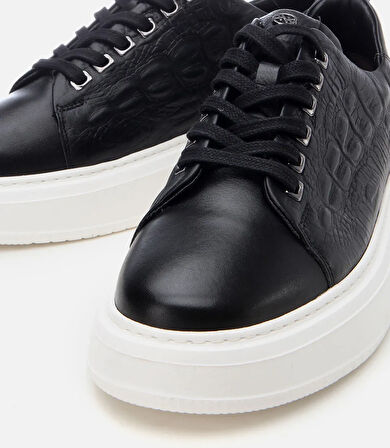 Erkek Deri Siyah Ultra Hafif Tabanlı Spor Ayakkabı