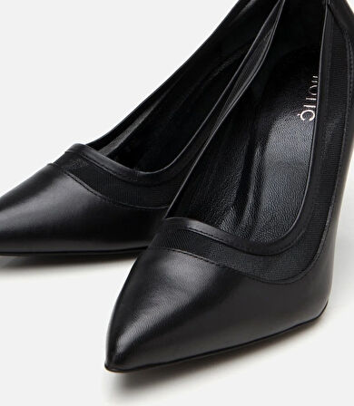 Kadın Deri Siyah Transparan Detaylı Stiletto