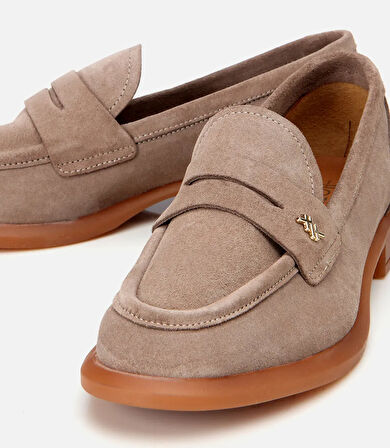 Kadın Süet Deri Vizon Esnek Tabanlı Klasik Loafer
