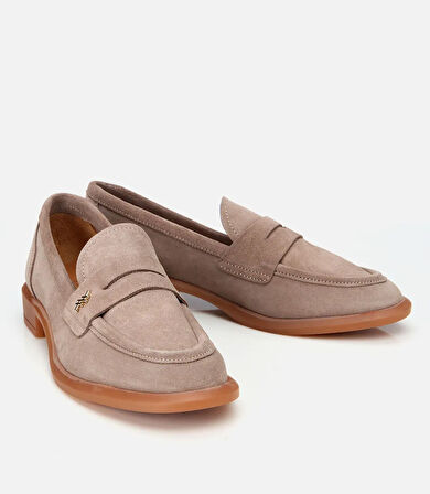 Kadın Süet Deri Vizon Esnek Tabanlı Klasik Loafer