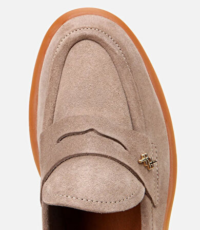 Kadın Süet Deri Vizon Esnek Tabanlı Klasik Loafer
