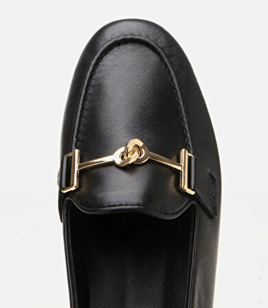 Kadın Deri Siyah Tokalı Klasik Loafer