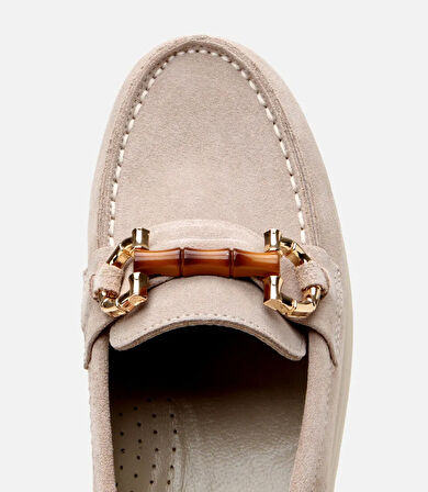 Kadın Süet Deri Bej Tokalı Günlük Loafer