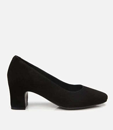 Kadın Süet Deri Siyah Rahat Kalın Topuklu Ayakkabı