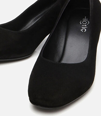 Kadın Süet Deri Siyah Rahat Kalın Topuklu Ayakkabı