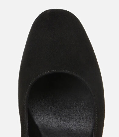 Kadın Süet Deri Siyah Rahat Kalın Topuklu Ayakkabı