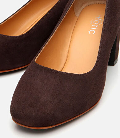 Kadın Süet Deri Kahverengi Rahat Kalın Topuklu Ayakkabı