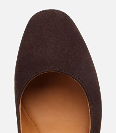 Kadın Süet Deri Kahverengi Rahat Kalın Topuklu Ayakkabı