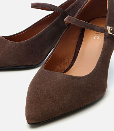 Kadın Süet Deri Kahverengi Mary Jane Stiletto