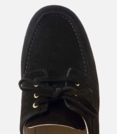 Kadın Süet Deri Siyah Bağcık Detaylı Günlük Loafer