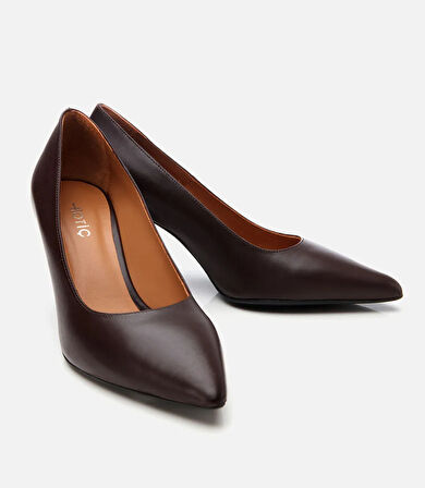 Kadın Deri Kahverengi Esnek Tabanlı Stiletto