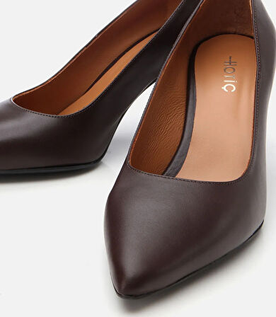 Kadın Deri Kahverengi Esnek Tabanlı Stiletto