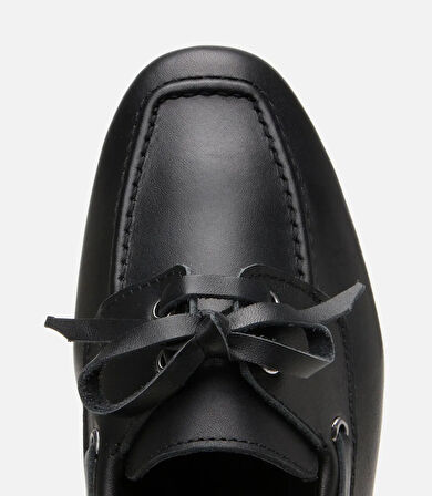 Kadın Deri Siyah Bağcıklı Günlük Loafer