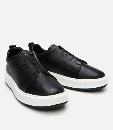 Erkek Deri Siyah Lastik Detaylı Spor Ayakkabı