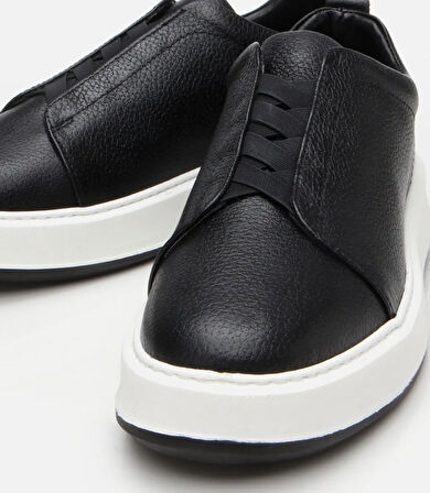 Erkek Deri Siyah Lastik Detaylı Spor Ayakkabı