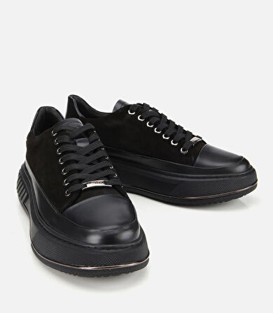 Erkek  Süet Deri Siyah Yüksek Tabanlı Spor Ayakkabı