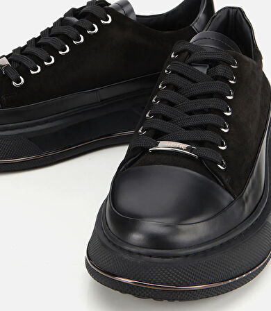 Erkek  Süet Deri Siyah Yüksek Tabanlı Spor Ayakkabı