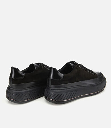 Erkek  Süet Deri Siyah Yüksek Tabanlı Spor Ayakkabı