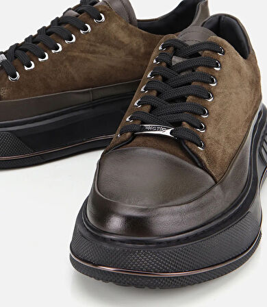 Erkek  Süet Deri Haki Yüksek Tabanlı Spor Ayakkabı