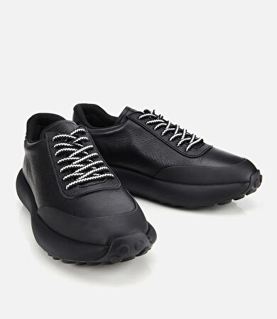 Erkek Deri Siyah Yumuşak Dokulu Spor Ayakkabı