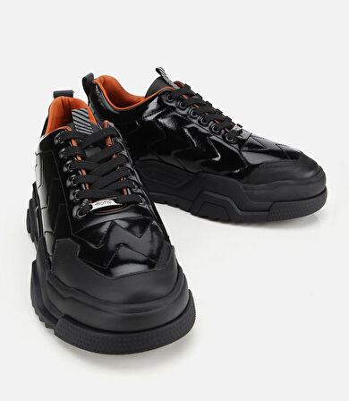 Erkek Deri Rugan Siyah Yüksek Tabanlı Spor Ayakkabı