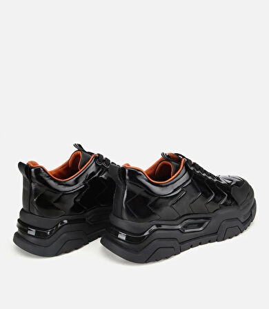 Erkek Deri Rugan Siyah Yüksek Tabanlı Spor Ayakkabı