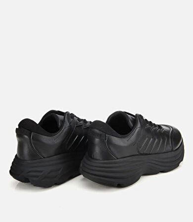 Erkek Deri Siyah Kalın Tabanlı Spor Ayakkabı