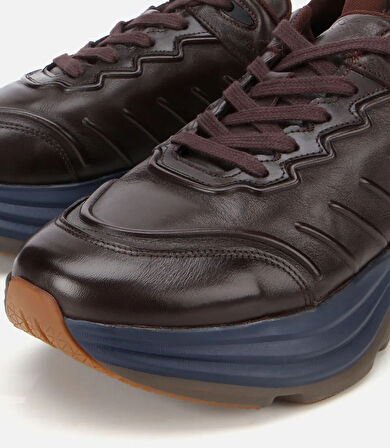 Erkek Deri Kahverengi Kalın Tabanlı Spor Ayakkabı