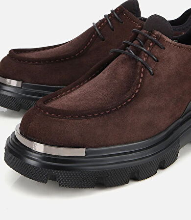 Erkek Süet Deri Kahverengi Yüksek Tabanlı Günlük Ayakkabı