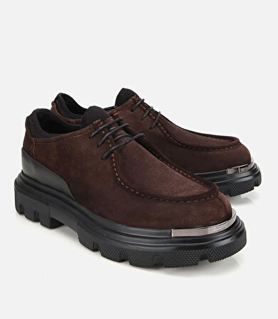 Erkek Süet Deri Kahverengi Yüksek Tabanlı Günlük Ayakkabı