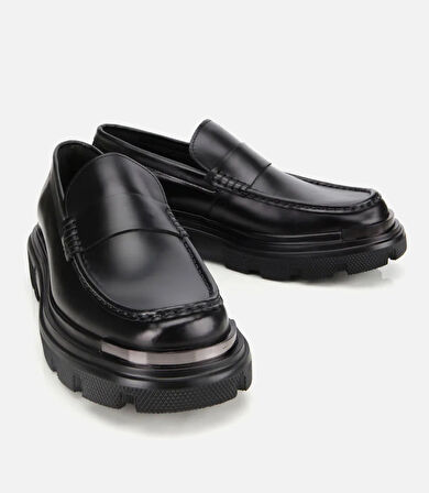 Erkek Deri Siyah Yüksek Tabanlı Klasik Loafer