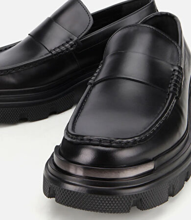 Erkek Deri Siyah Yüksek Tabanlı Klasik Loafer