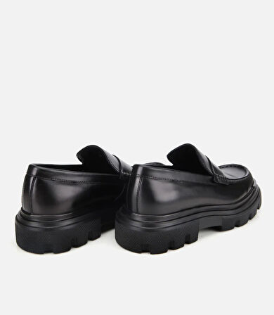 Erkek Deri Siyah Yüksek Tabanlı Klasik Loafer