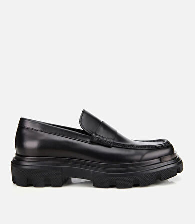 Erkek Deri Siyah Yüksek Tabanlı Klasik Loafer
