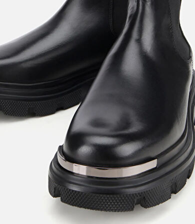 Erkek Deri Siyah Lastik Detaylı Yüksek Tabanlı Chelsea Bot